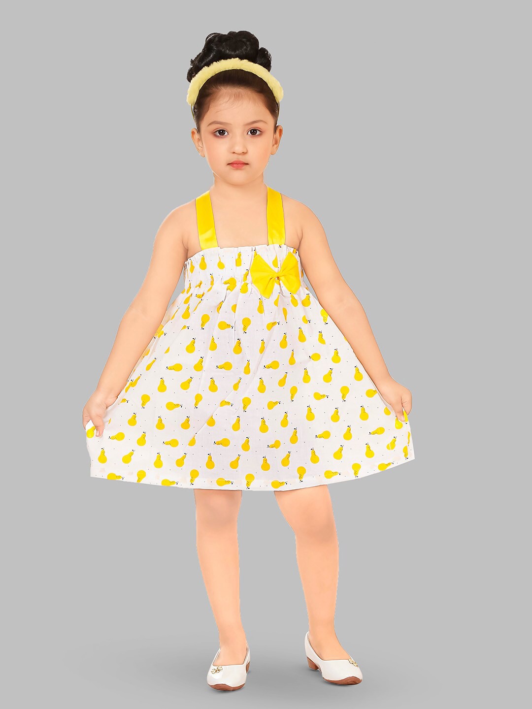 

BAESD Girls Conversational Printed Cotton A-Line Opaque Casual Dress, Yellow