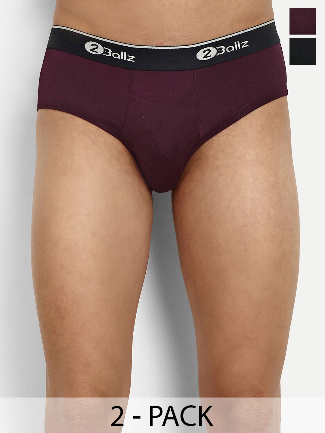 

2BALLZ Pack of 3 Mid-Rise Outer-Elastic Hipster Briefs BBR-2-2BB, Red
