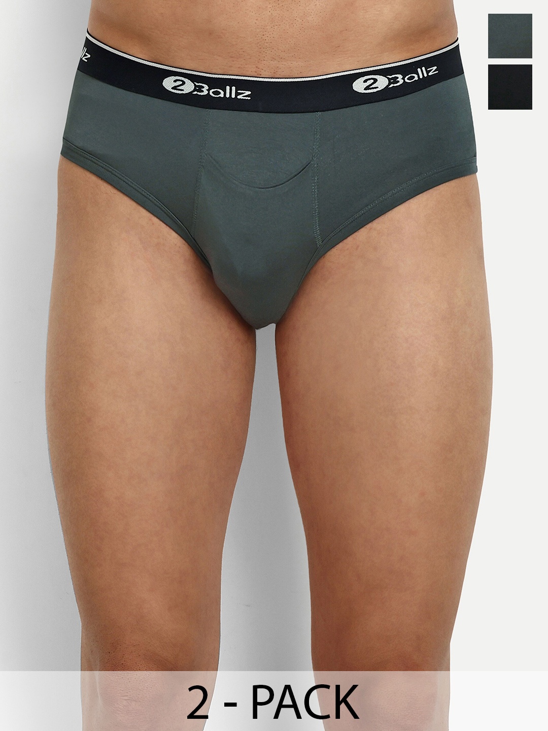 

2BALLZ Pack Of 2 Mid-Rise Hipster Briefs BUG-2-2BB, Grey