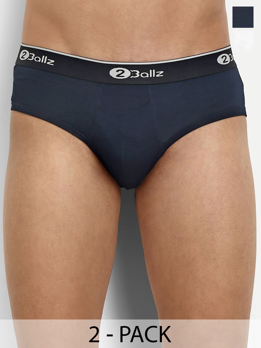 

2BALLZ Pack Of 2 Outer-Elastic Snug Fit Hipster Briefs KBW-2-2BB, White