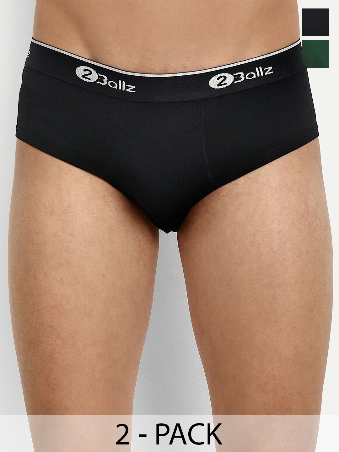 

2BALLZ Pack Of 2 Brand Logo Details Hipster Briefs BBG-2-2BB, Green