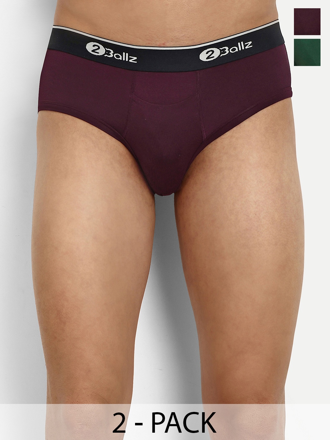

2BALLZ Pack Of 2 Snug Fit Hipster Briefs- BRBG-2-2BB, Green