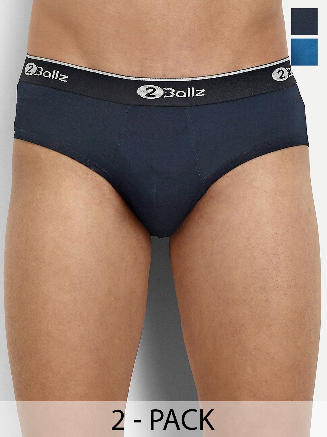

2BALLZ Pack Of 2 Outer-Elastic Snug Fit Hipster Briefs KBHB-2-2BB, Navy blue