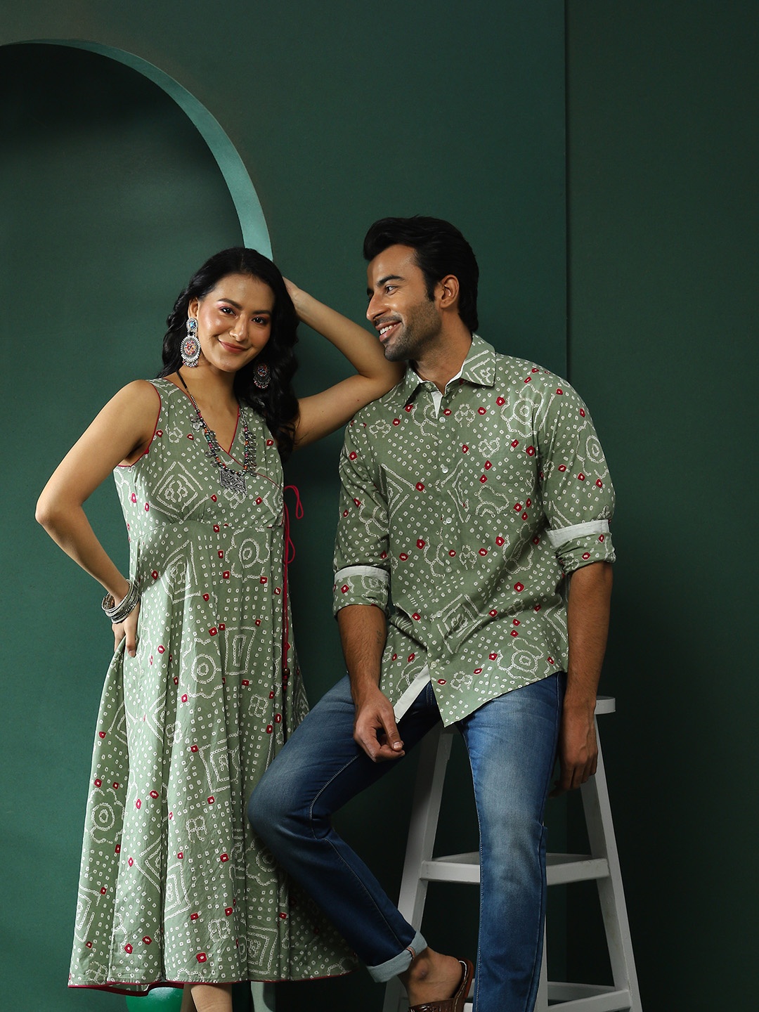 

AKS Floral Printed A-Line Cotton Midi Dress, Green