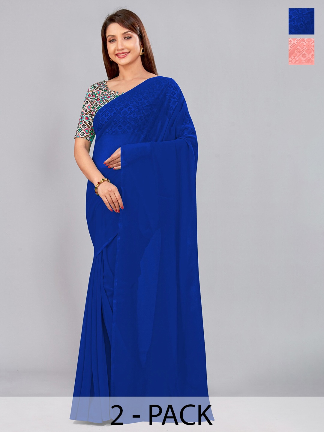 

CastilloFab Selection of 2 Pure Georgette Saree, Blue