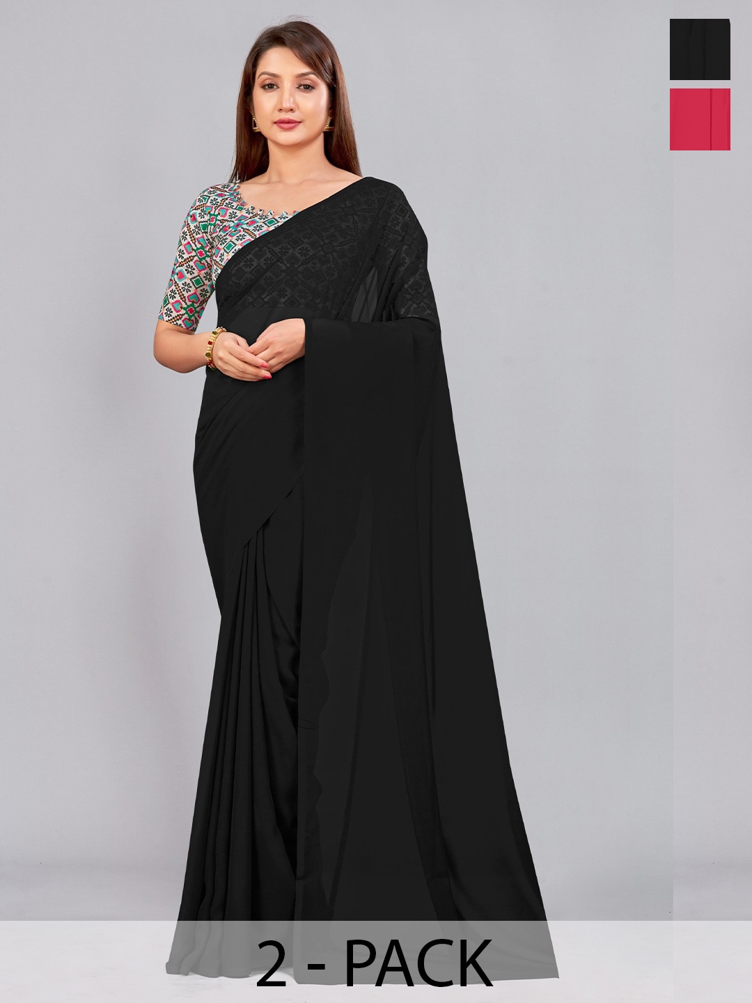 

CastilloFab Selection of 2 Pure Georgette Saree, Black