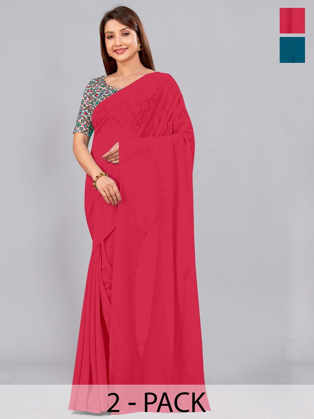 

CastilloFab Selection of 2 Pure Georgette Sarees, Rose
