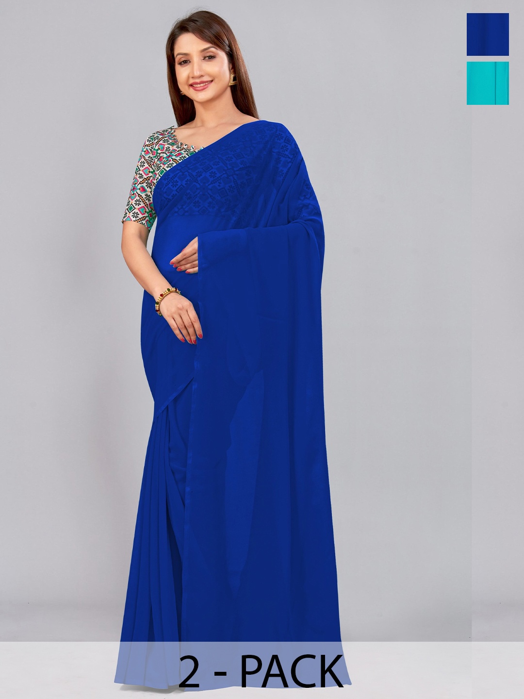 

CastilloFab Selection Of 2 Pure Georgette Saree, Navy blue