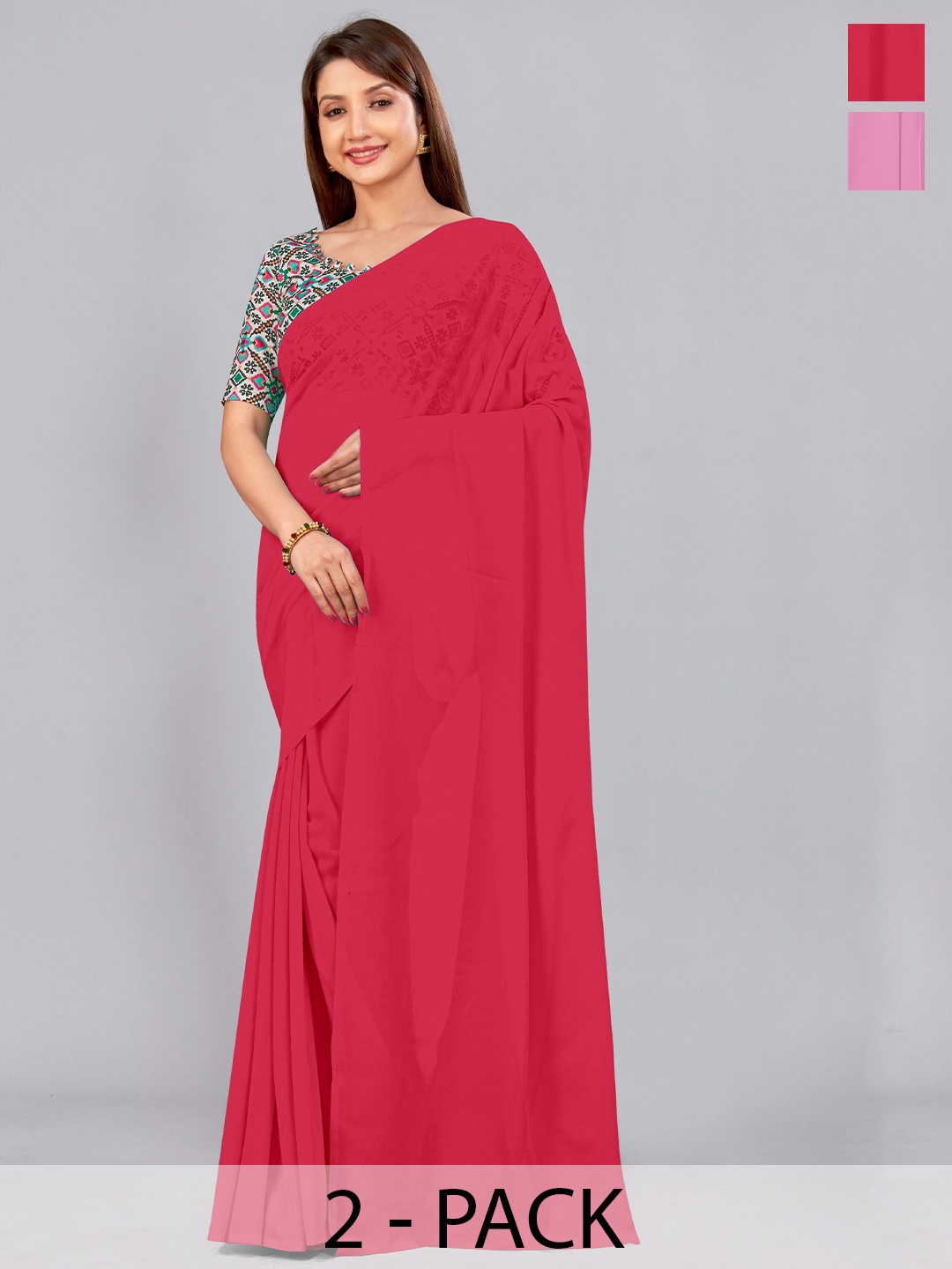 

CastilloFab Selection Of 2 Pure Georgette Saree, Rose