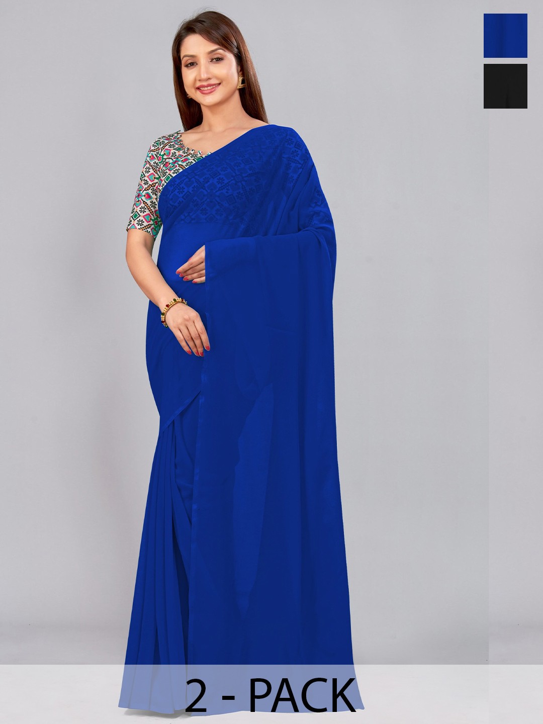 

CastilloFab Selection of 2 Pure Georgette Saree, Blue