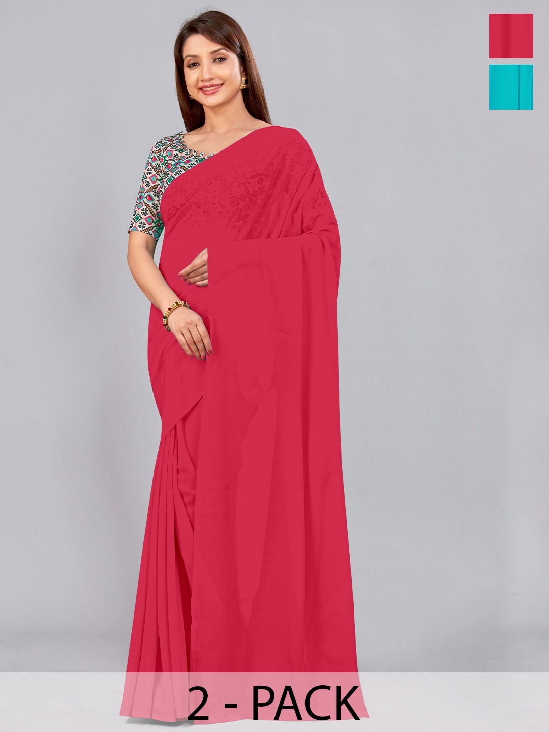 

CastilloFab Selection of 2 Pure Georgette Saree, Rose