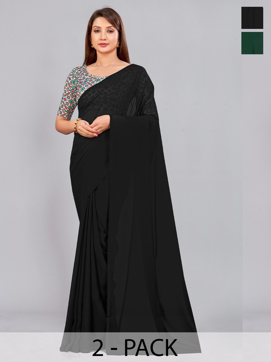 

CastilloFab Selection of 2 Pure Georgette Saree, Black