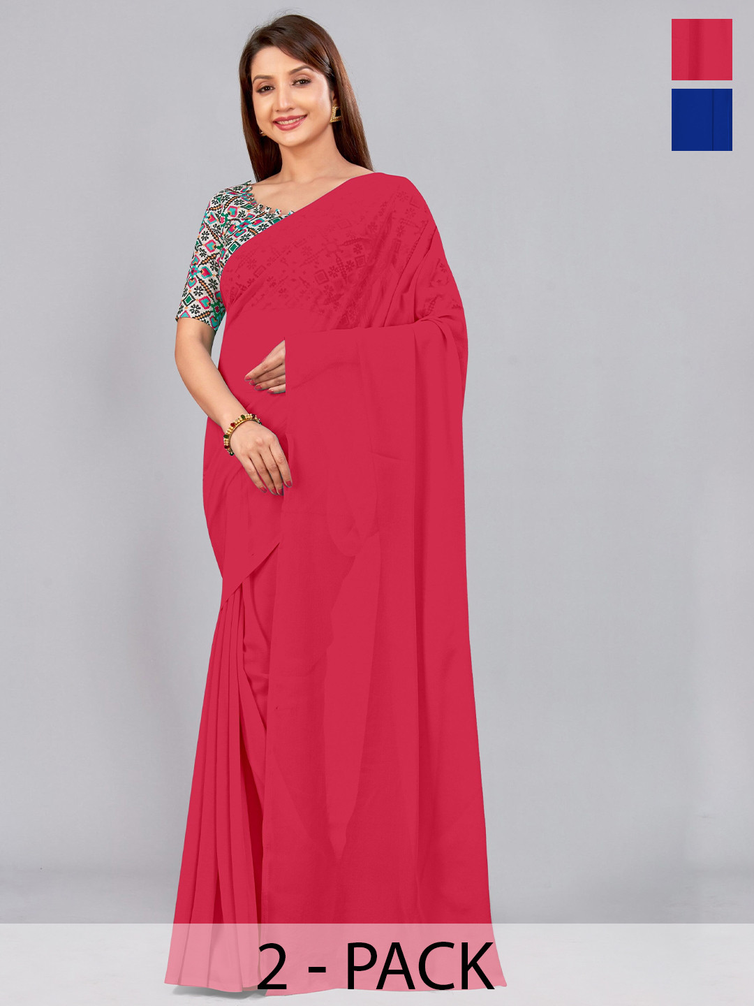 

CastilloFab Selection of 2 Pure Georgette Sarees, Rose