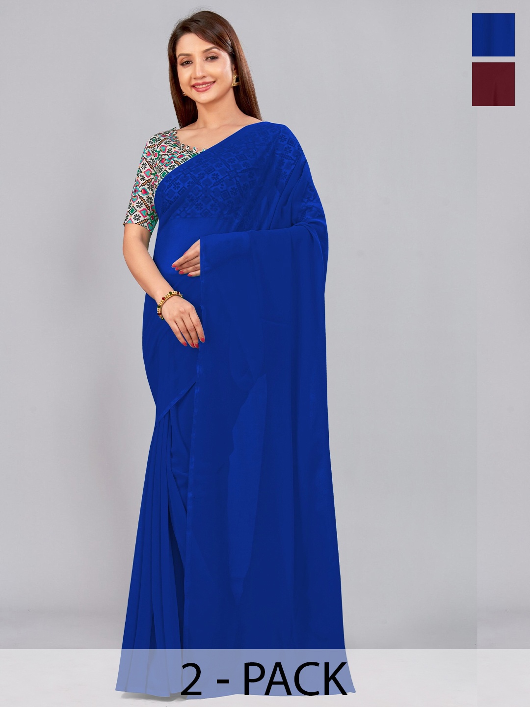 

CastilloFab Selection of 2 Pure Georgette Sarees, Blue