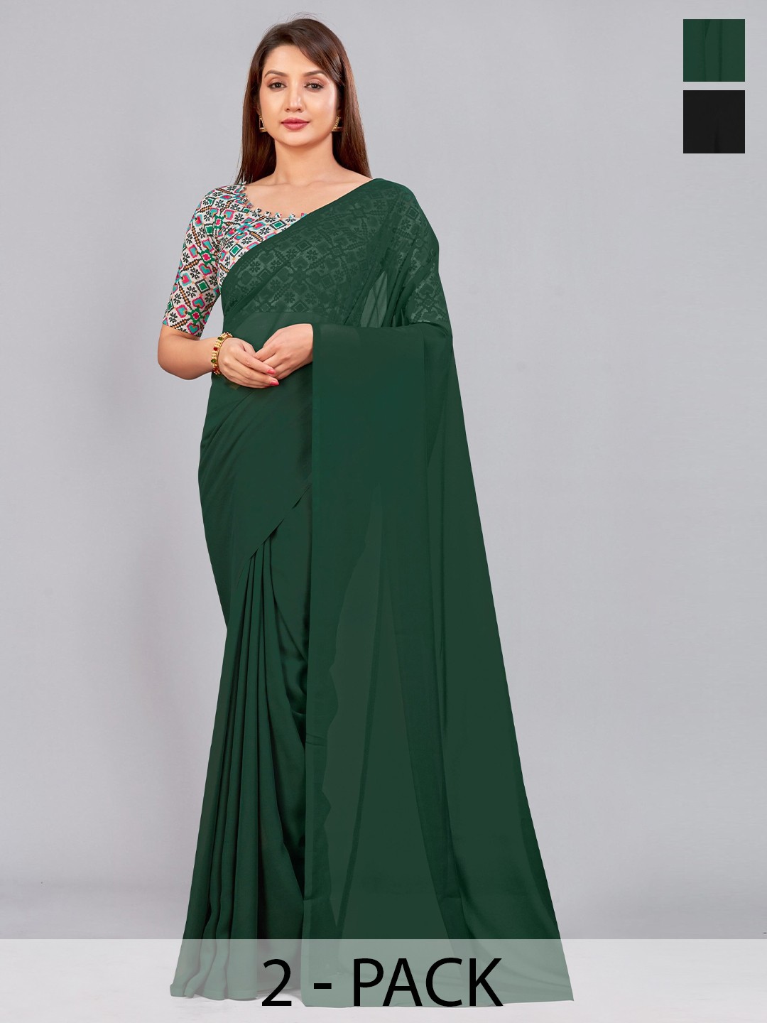 

CastilloFab Selection Of 2 Pure Georgette Saree, Green