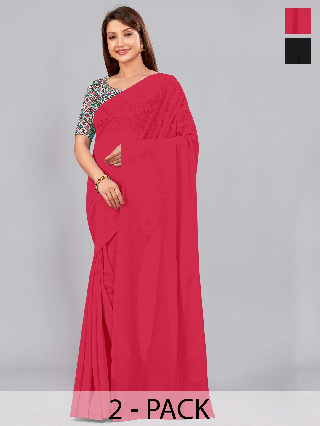 

CastilloFab Selection of 2 Pure Georgette Saree, Rose