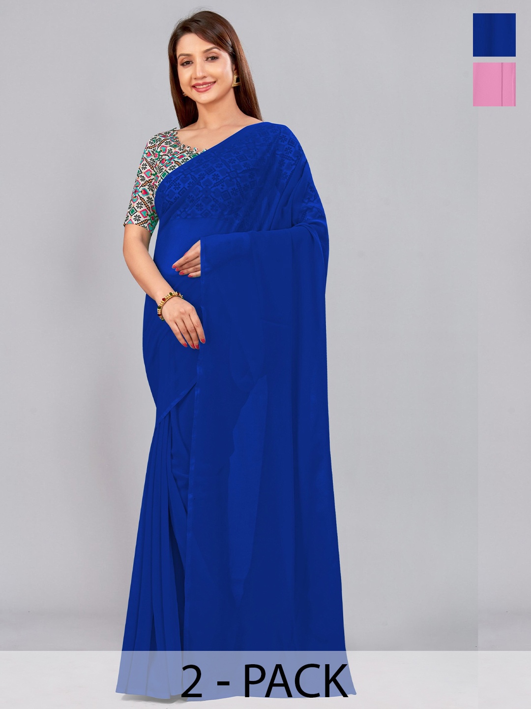 

CastilloFab Selection of 2 Pure Georgette Saree, Blue