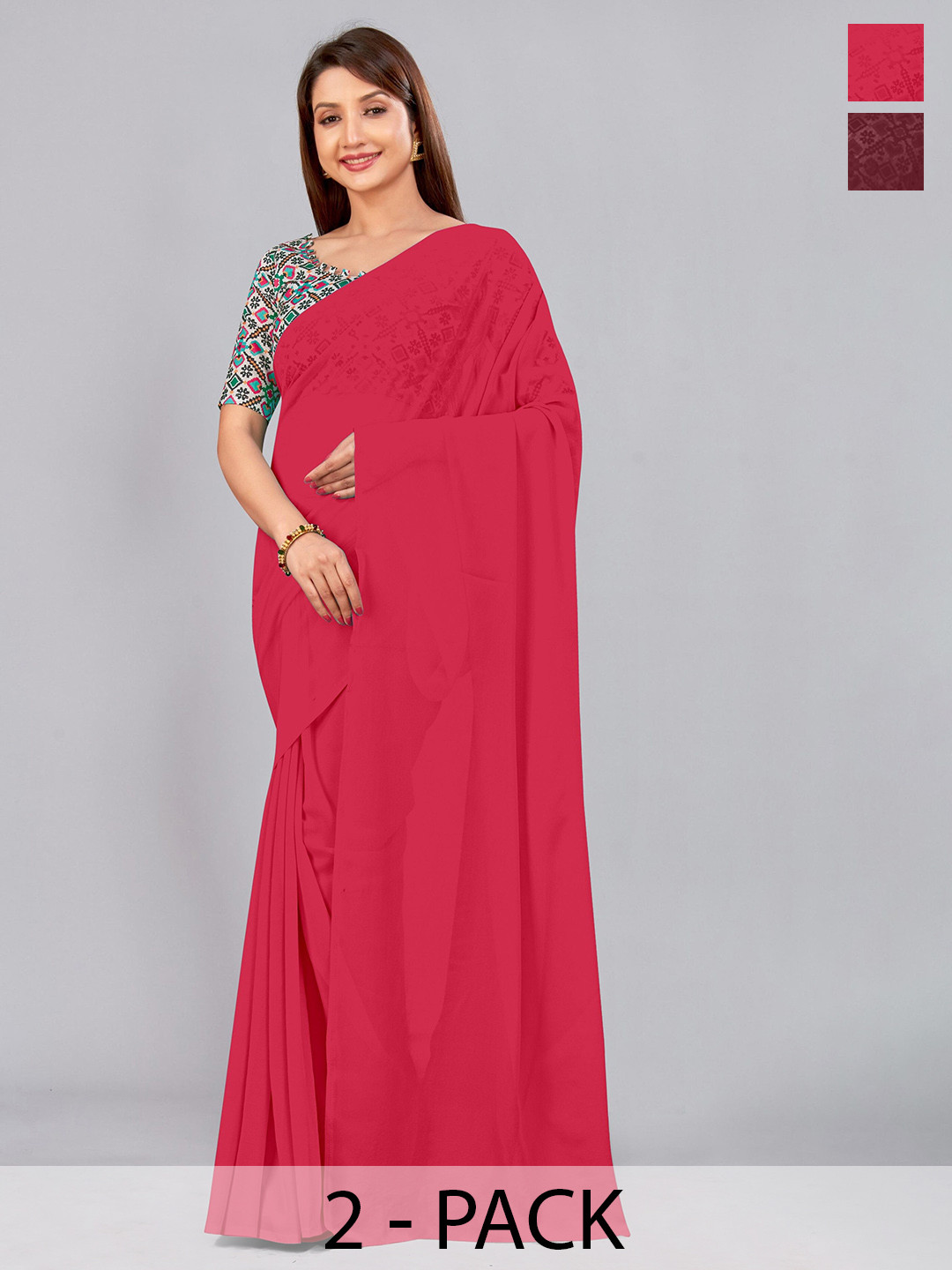 

CastilloFab Selection of 2 Pure Georgette Saree, Rose