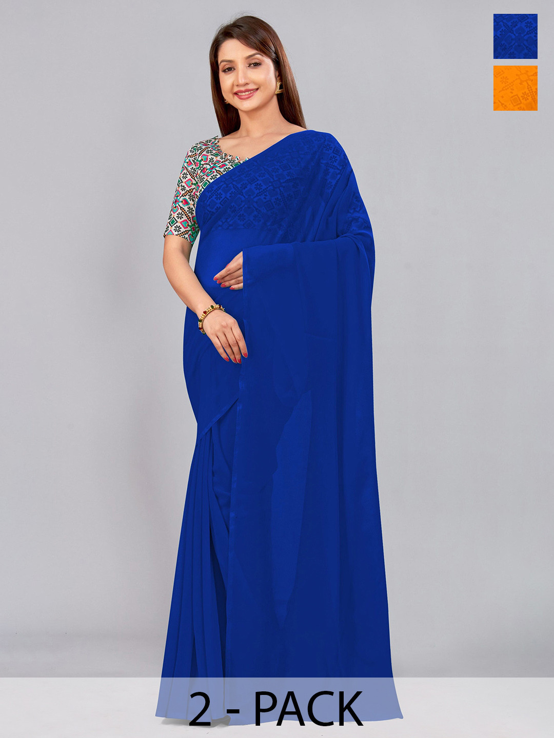 

CastilloFab Selection of 2 Pure Georgette Sarees, Blue