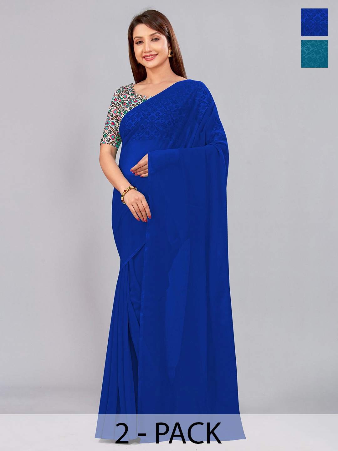 

CastilloFab Selection of 2 Pure Georgette Sarees, Blue