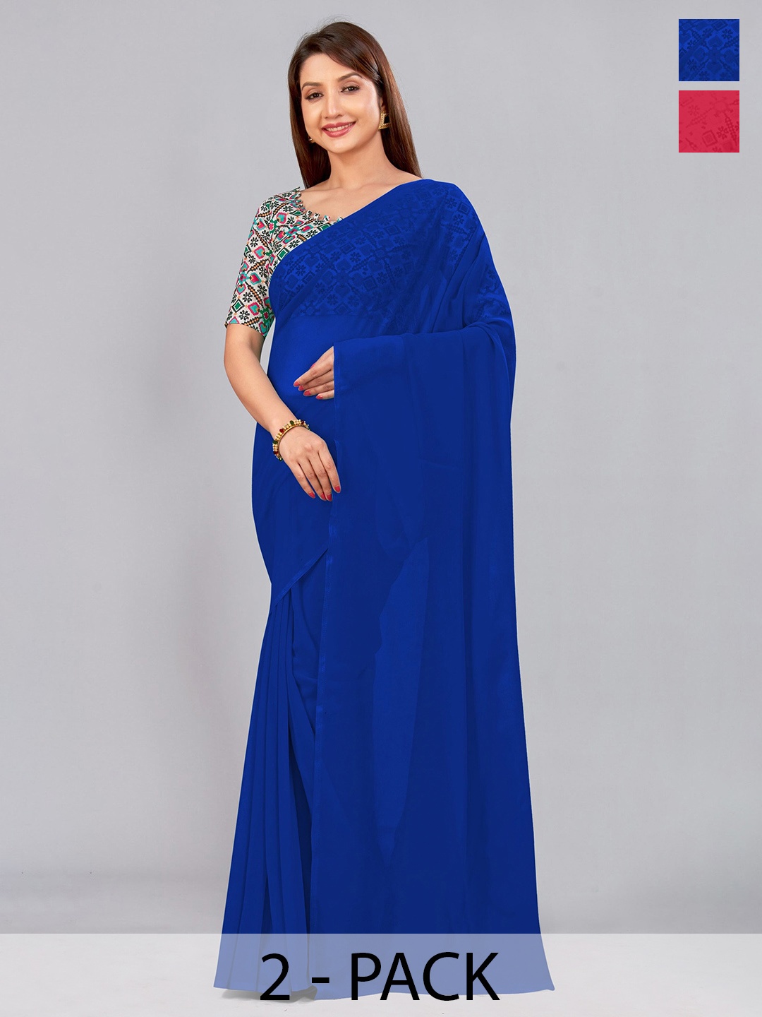 

CastilloFab Selection Of 2 Pure Georgette Saree, Blue