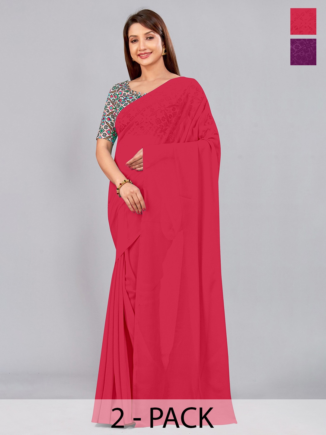 

CastilloFab Selection Of 2 Pure Georgette Saree, Rose