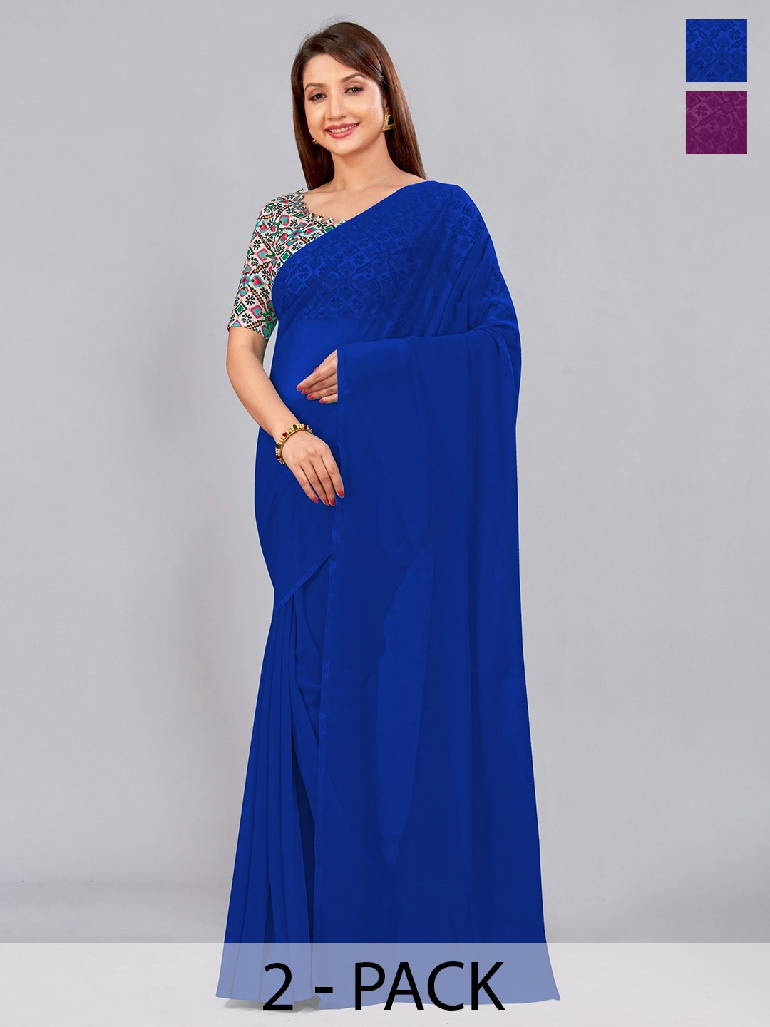 

CastilloFab Selection of 2 Pure Georgette Saree, Blue
