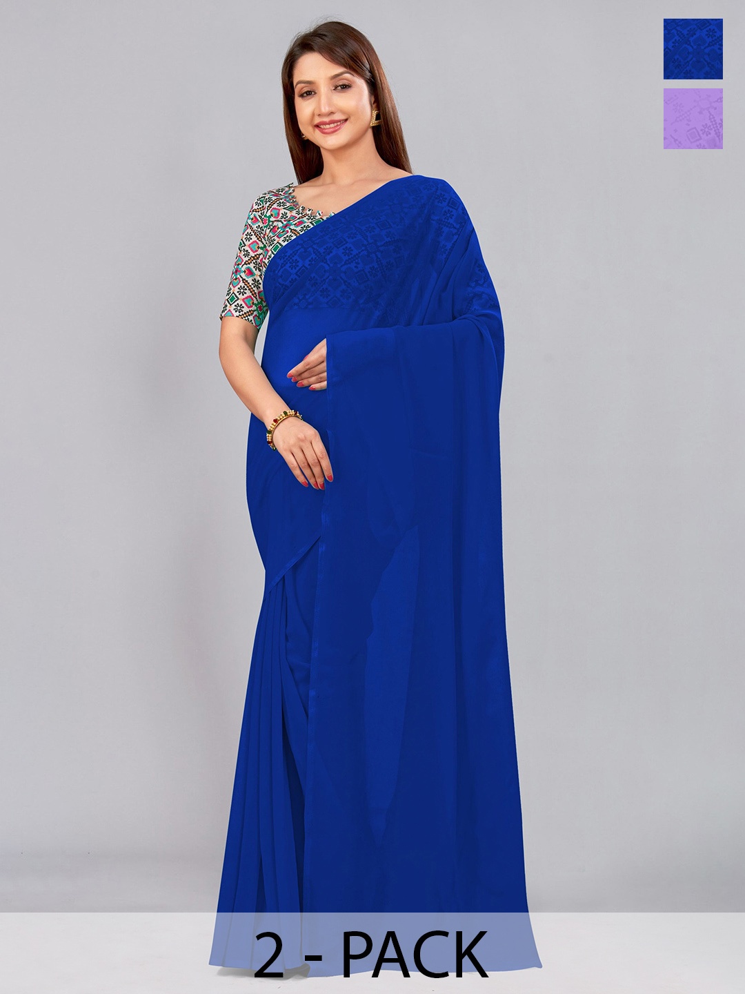 

CastilloFab Selection Of 2 Pure Georgette Saree, Blue