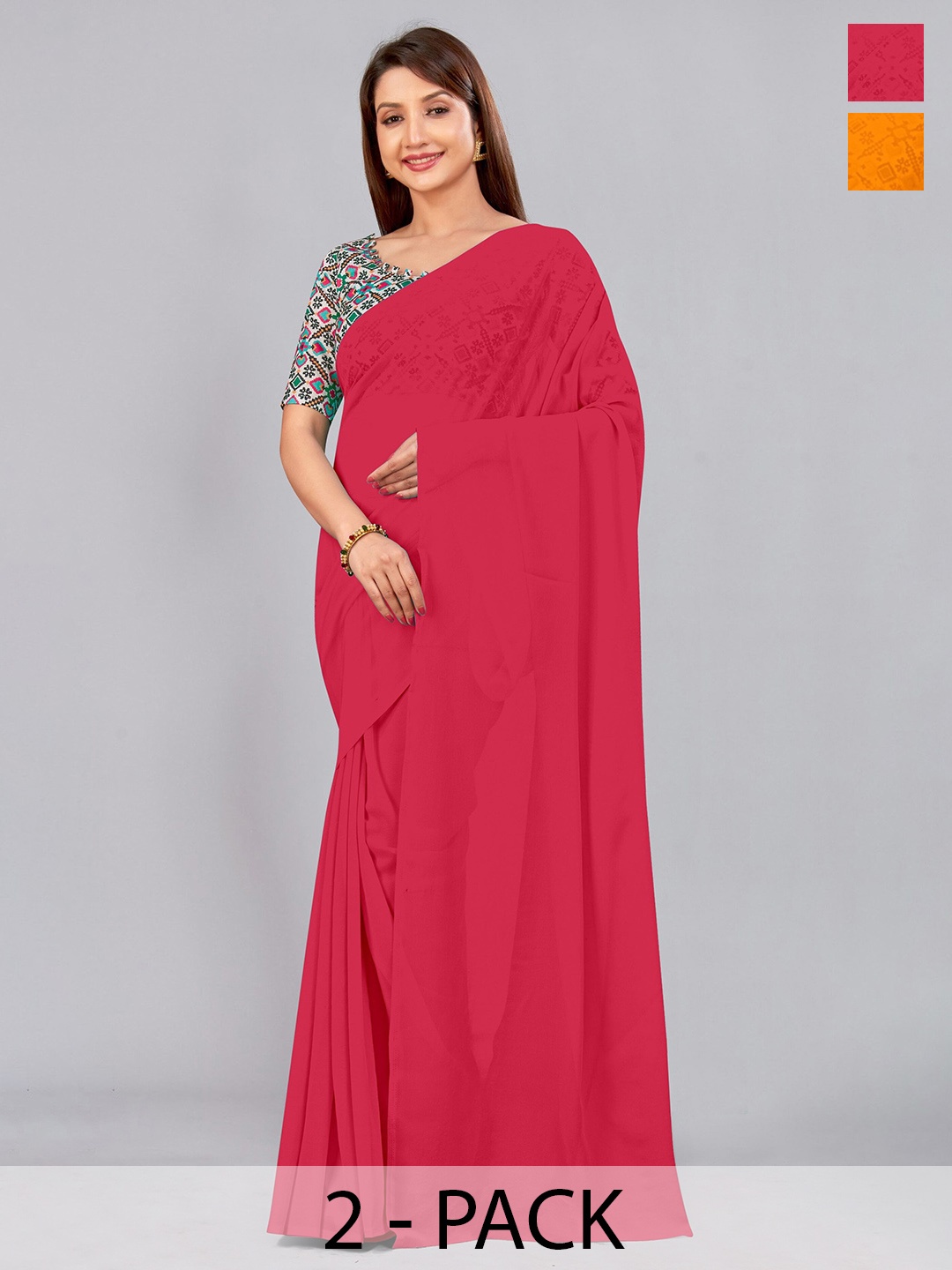 

CastilloFab Selection of 2 Pure Georgette Saree, Rose