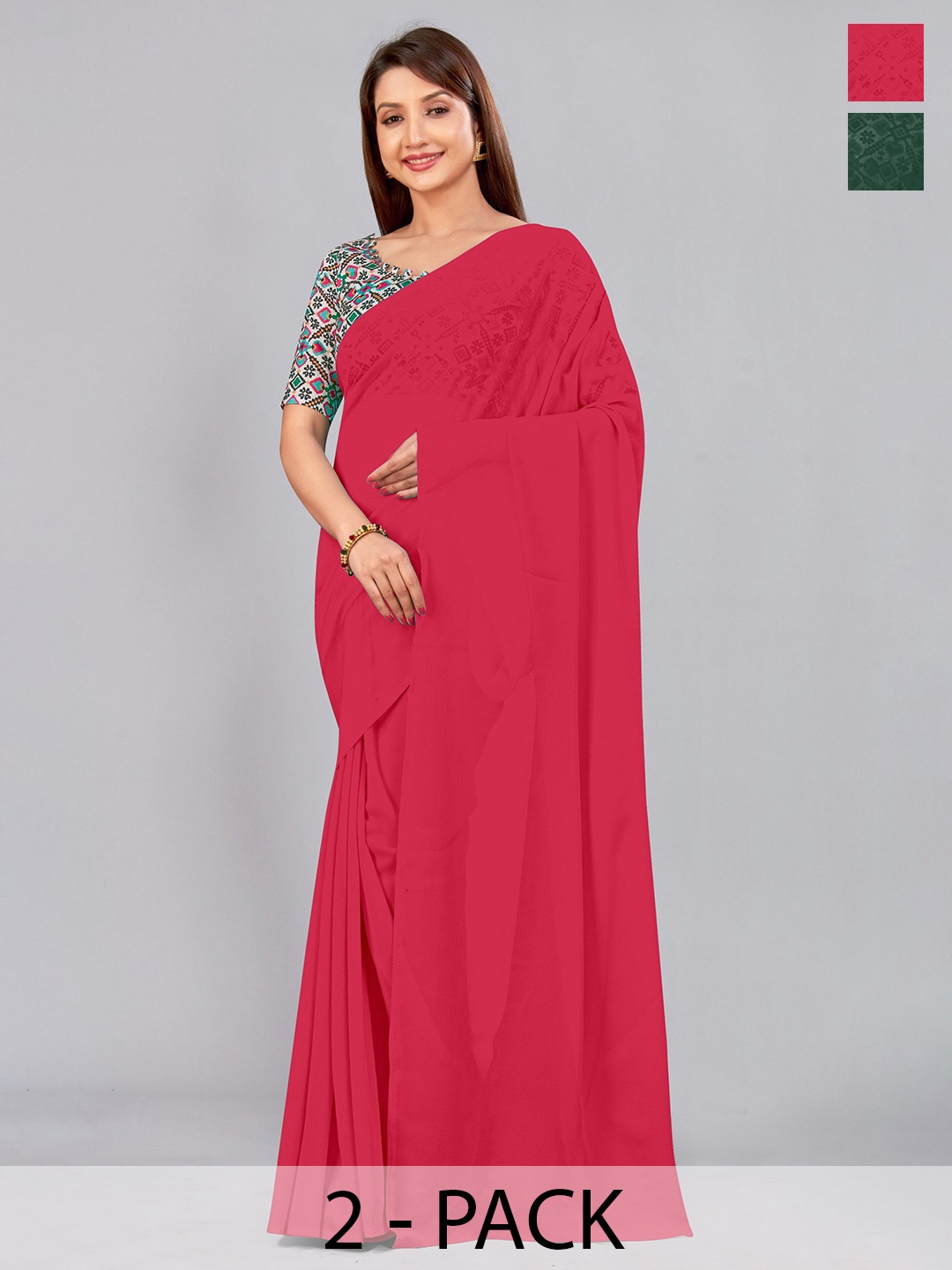 

CastilloFab Selection Of 2 Pure Georgette Saree, Rose