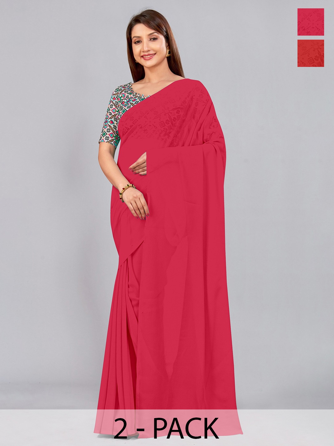 

CastilloFab Selection of 2 Pure Georgette Sarees, Rose