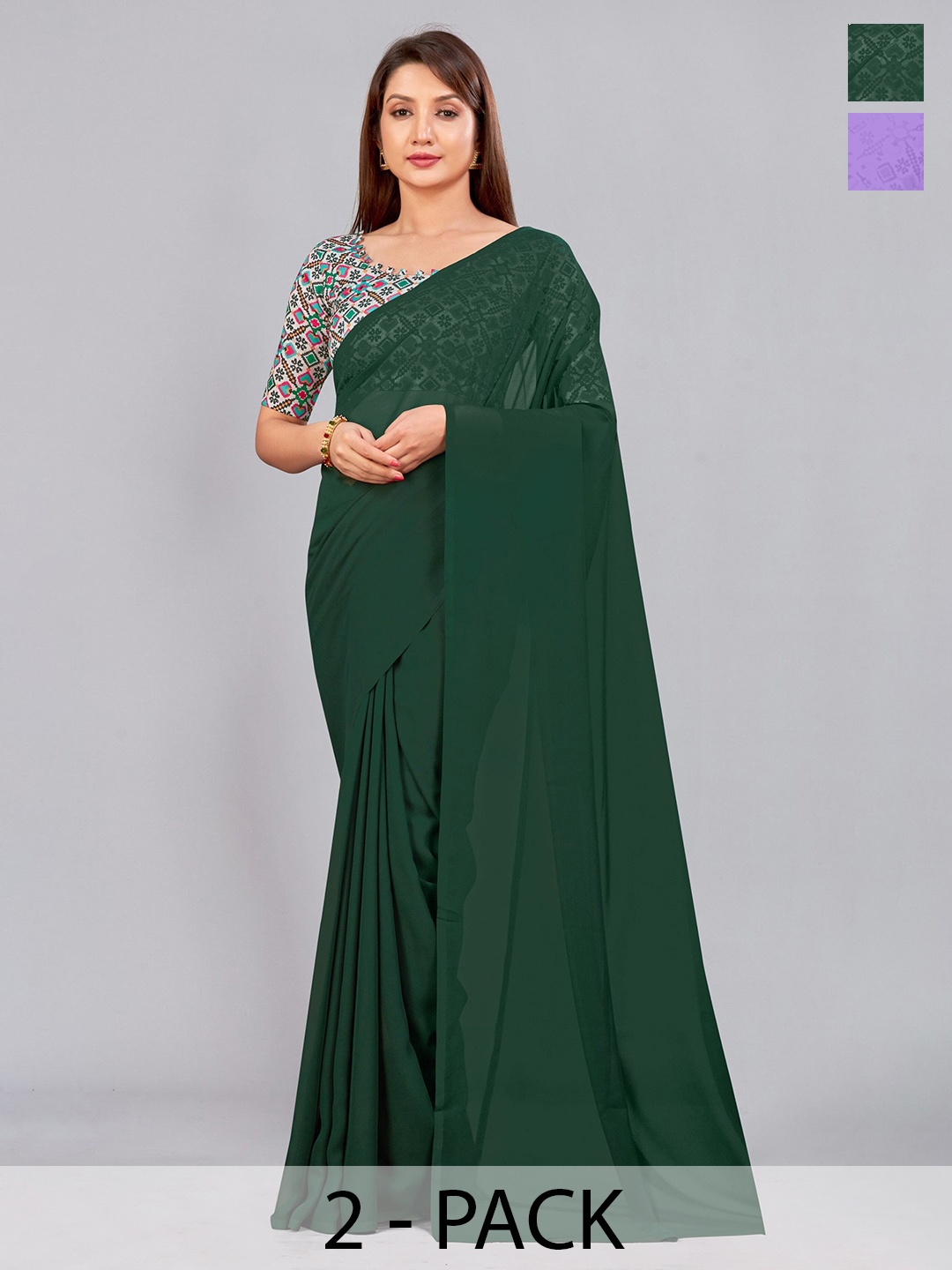 

CastilloFab Selection Of 2 Pure Georgette Saree, Green
