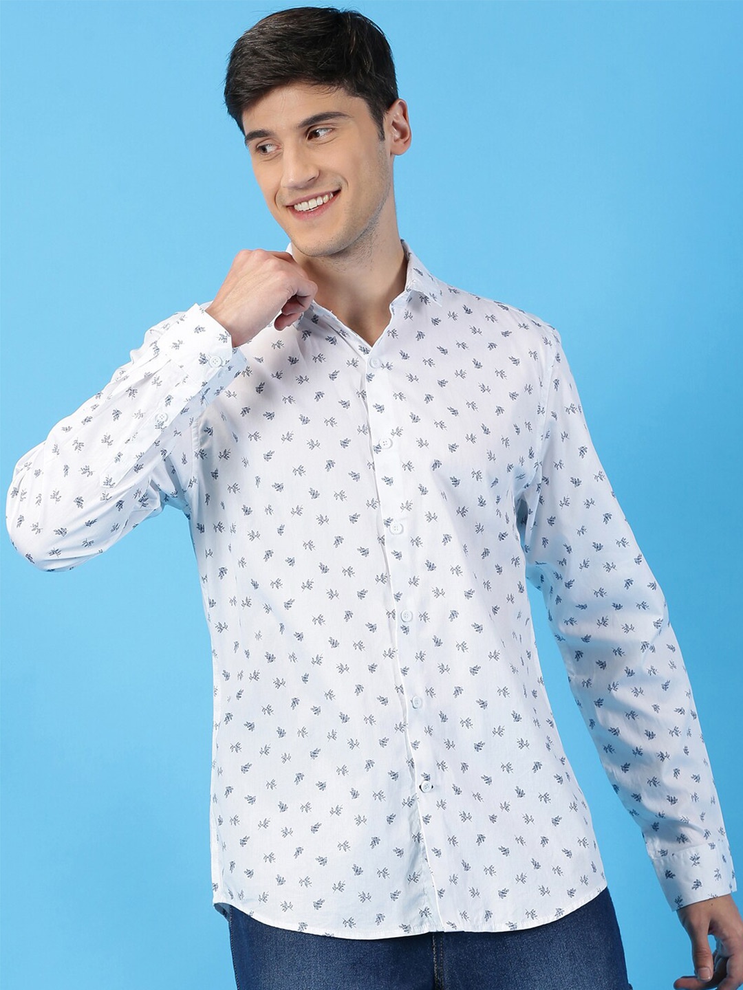 

Mast & Harbour Spread Collar Long Sleeves Floral Print Classic Slim Fit Casual Shirt, White