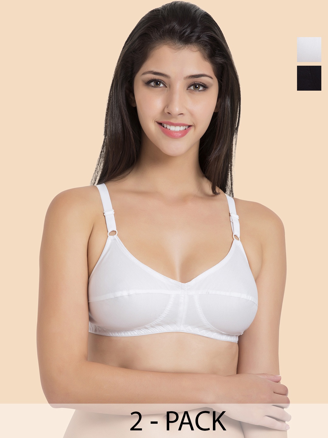 

KOMLI Pack Of 2 Full Coverage All Day Comfort Cotton Minimizer Bras, White