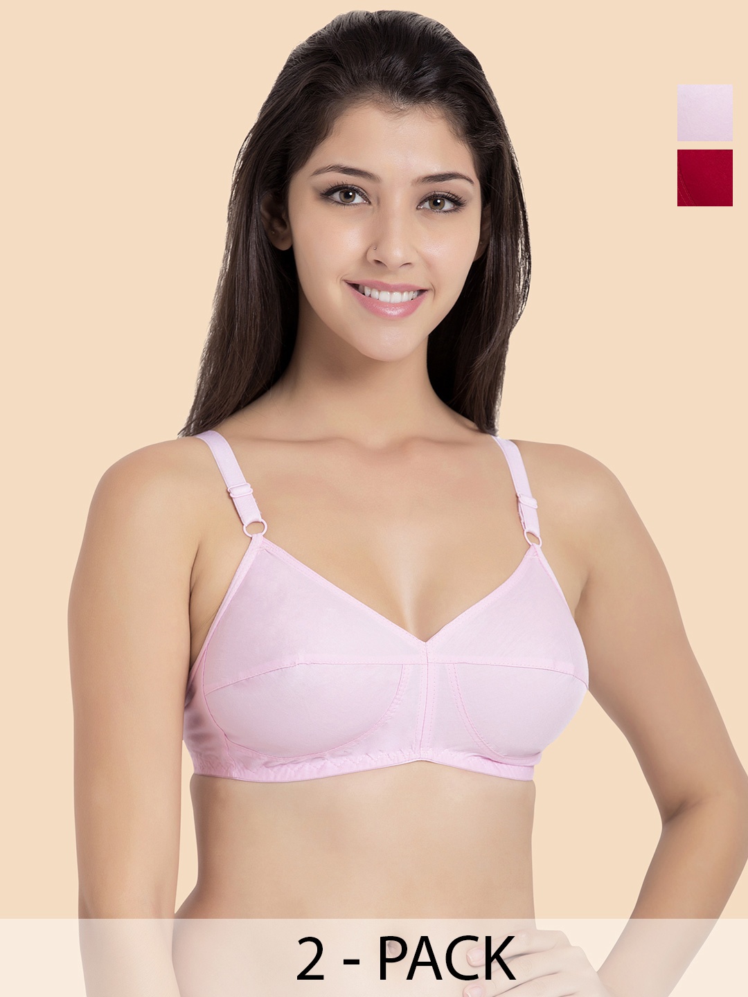 

KOMLI Pack Of 2 Full Coverage All Day Comfort Cotton Minimizer Bras, Pink