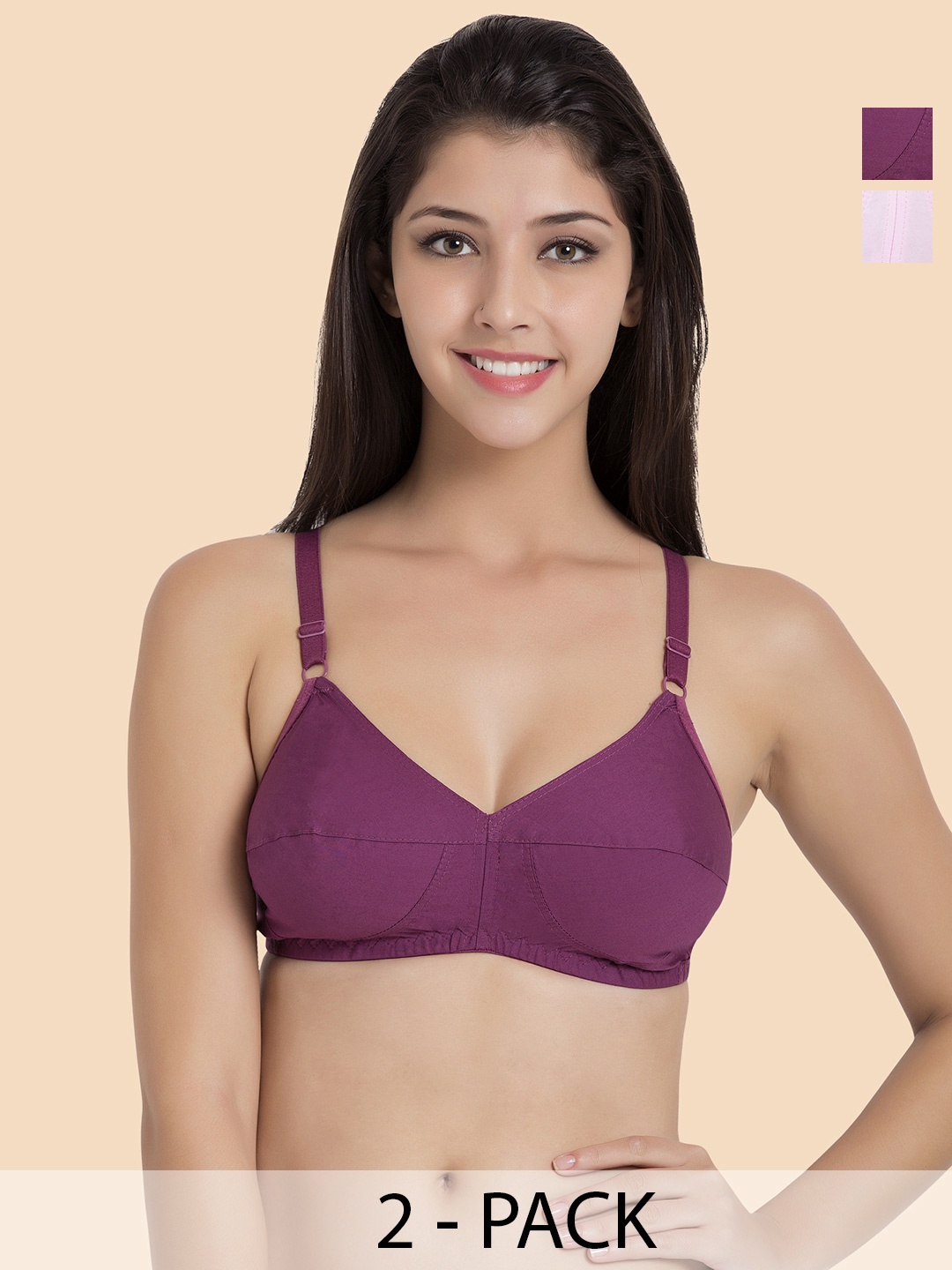 

KOMLI Pack Of 2 Full Coverage All Day Comfort Cotton Minimizer Bras, Purple