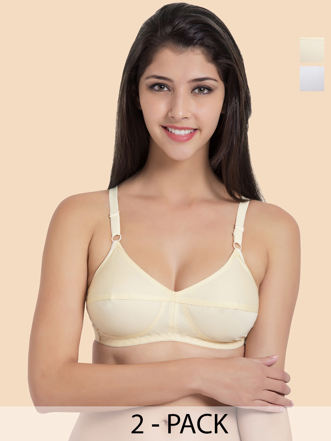 

KOMLI Pack Of 2 Full Coverage All Day Comfort Cotton Minimizer Bras, White