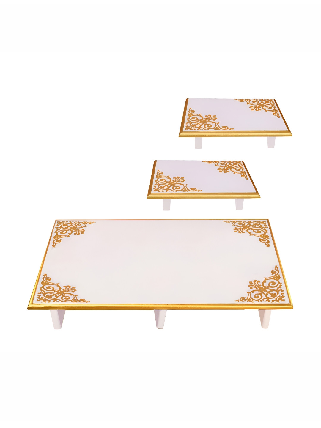 

Lal Haveli 3 Pieces Off White & Yellow Peeta Pooja Chowkies