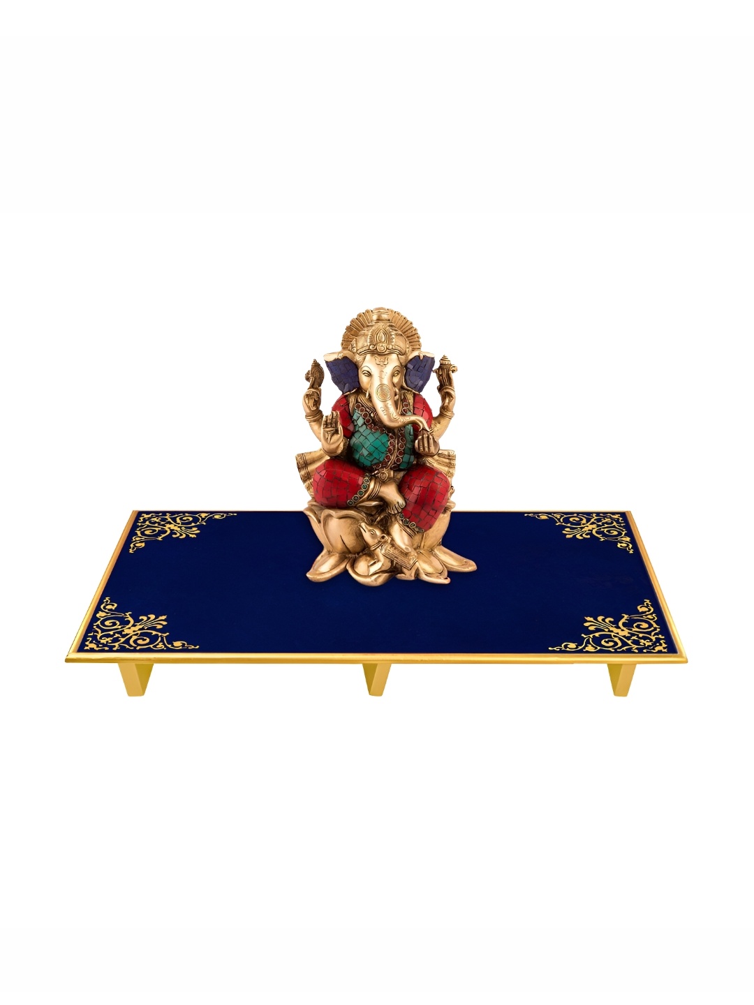 

Lal Haveli Blue MDF Wooden Chowki Stool