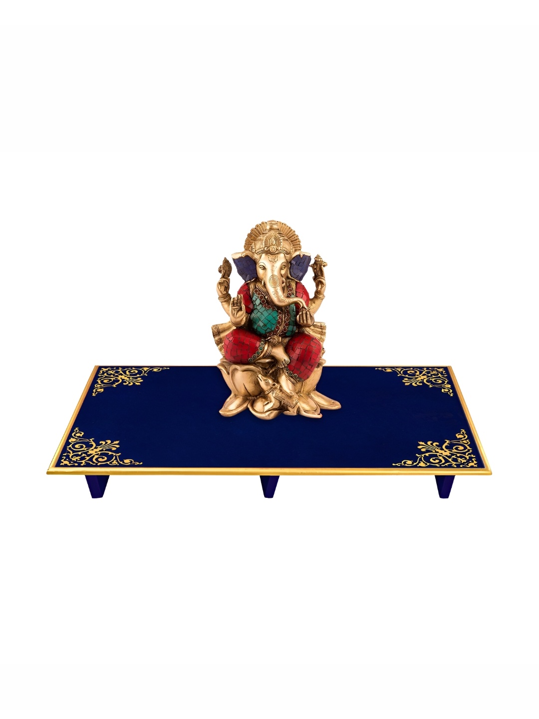 

Lal Haveli Blue Wooden Chowki Stool