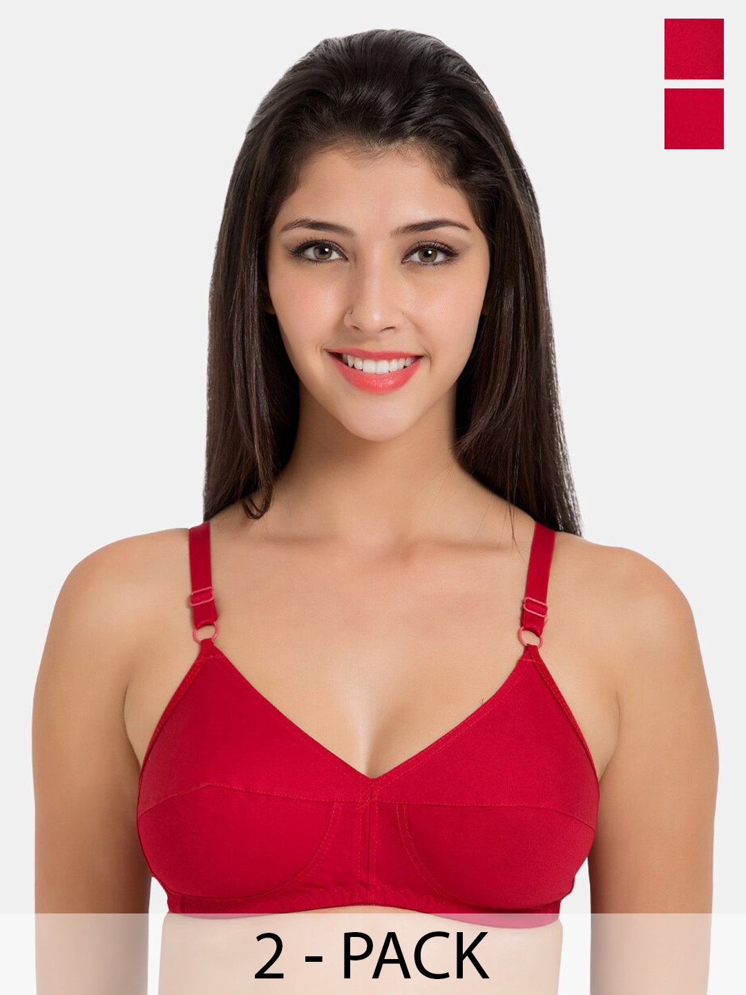 

Souminie Pack Of 2 Full Coverage Pure Cotton Bra, Red