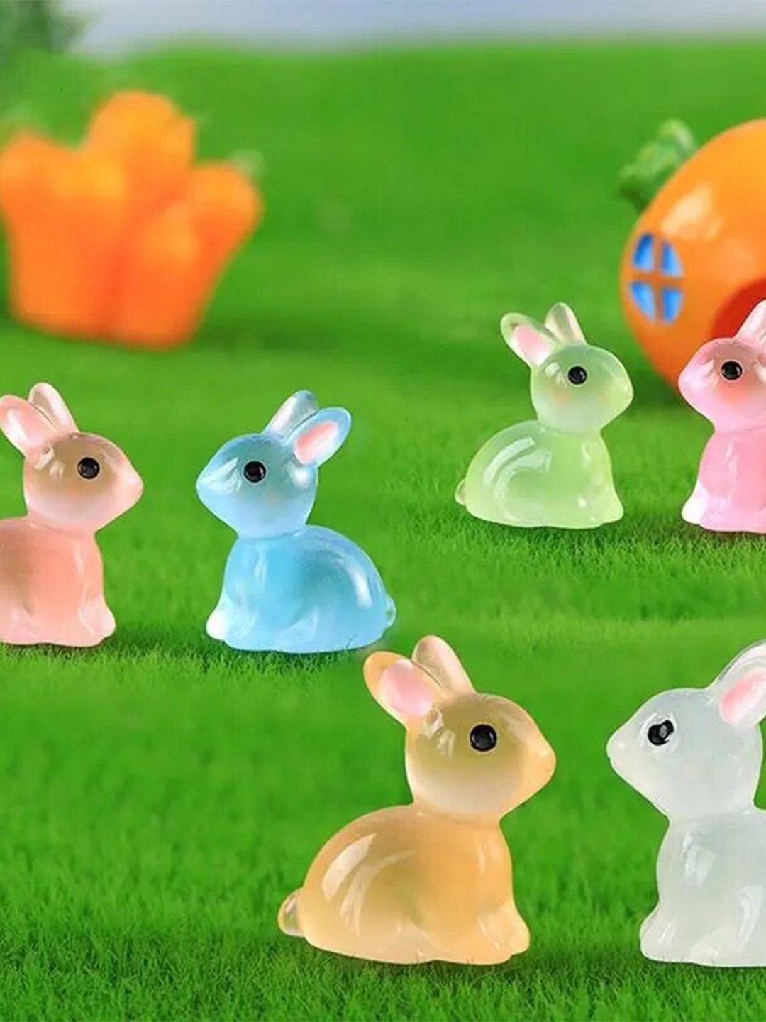 

CHOCOZONE Blue & Pink 18 Pcs Cute Rabbit Miniatures Garden Accessory