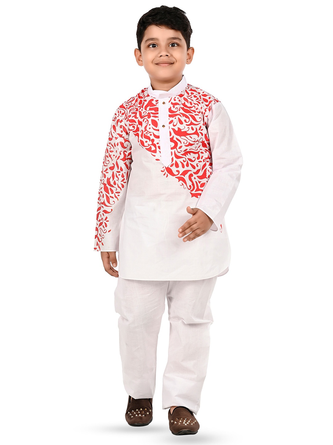 

BAESD Boys Floral Printed Regular Pure Cotton Kurta with Pyjamas, Red