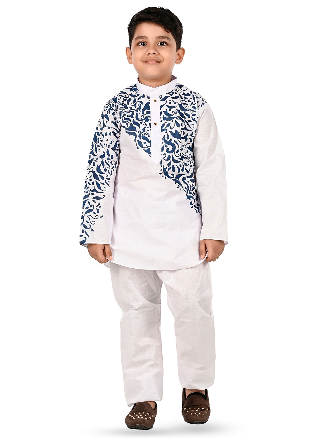 

BAESD Boys Ethnic Motifs Printed Regular Pure Cotton Kurta With Pyjamas, Blue