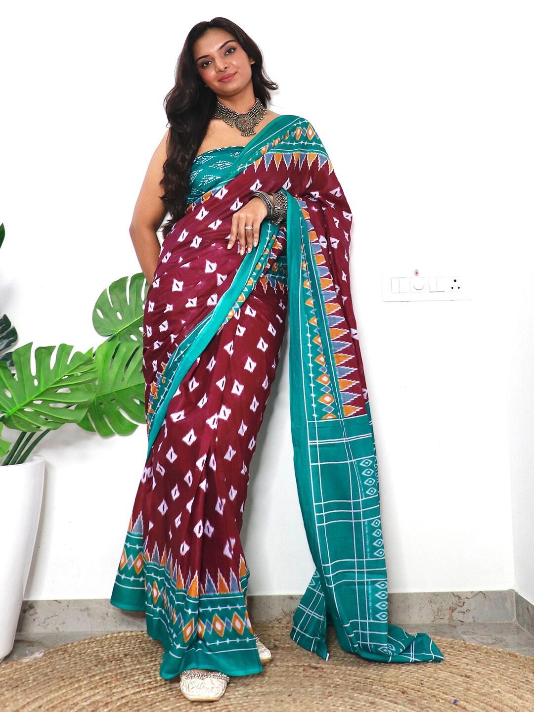 

Saree mall Ethnic Motifs Poly Cotton Bagh Ready to Wear Saree, Magenta