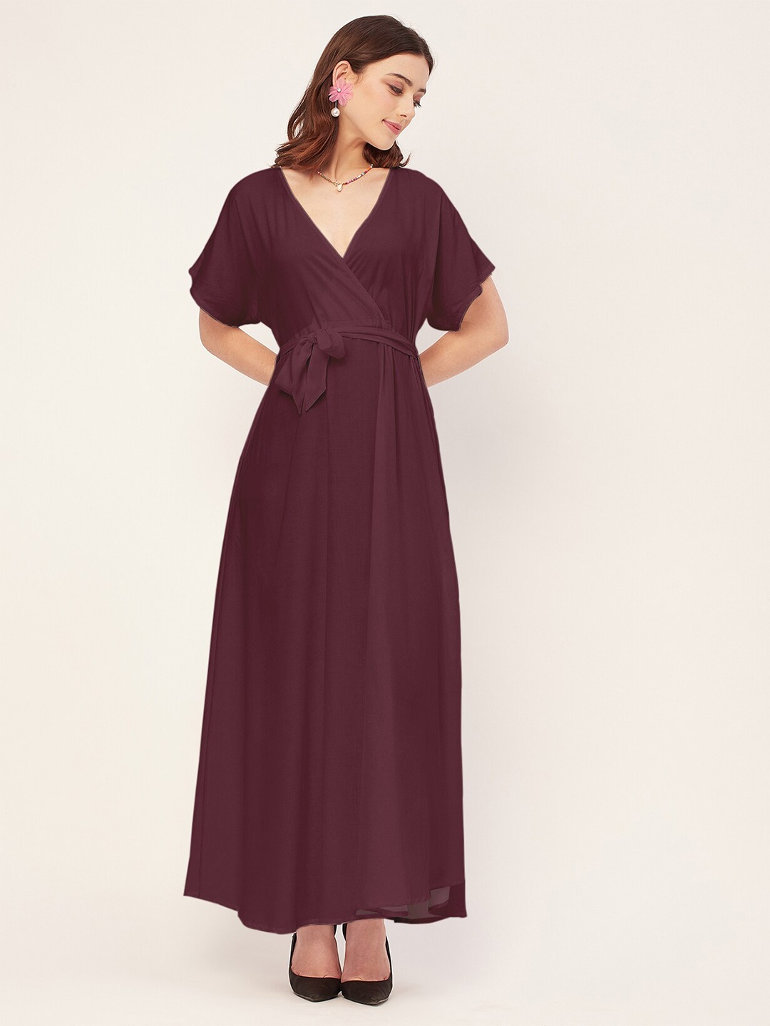 

Moomaya V Neck Fit & Flare Maxi Dress, Burgundy