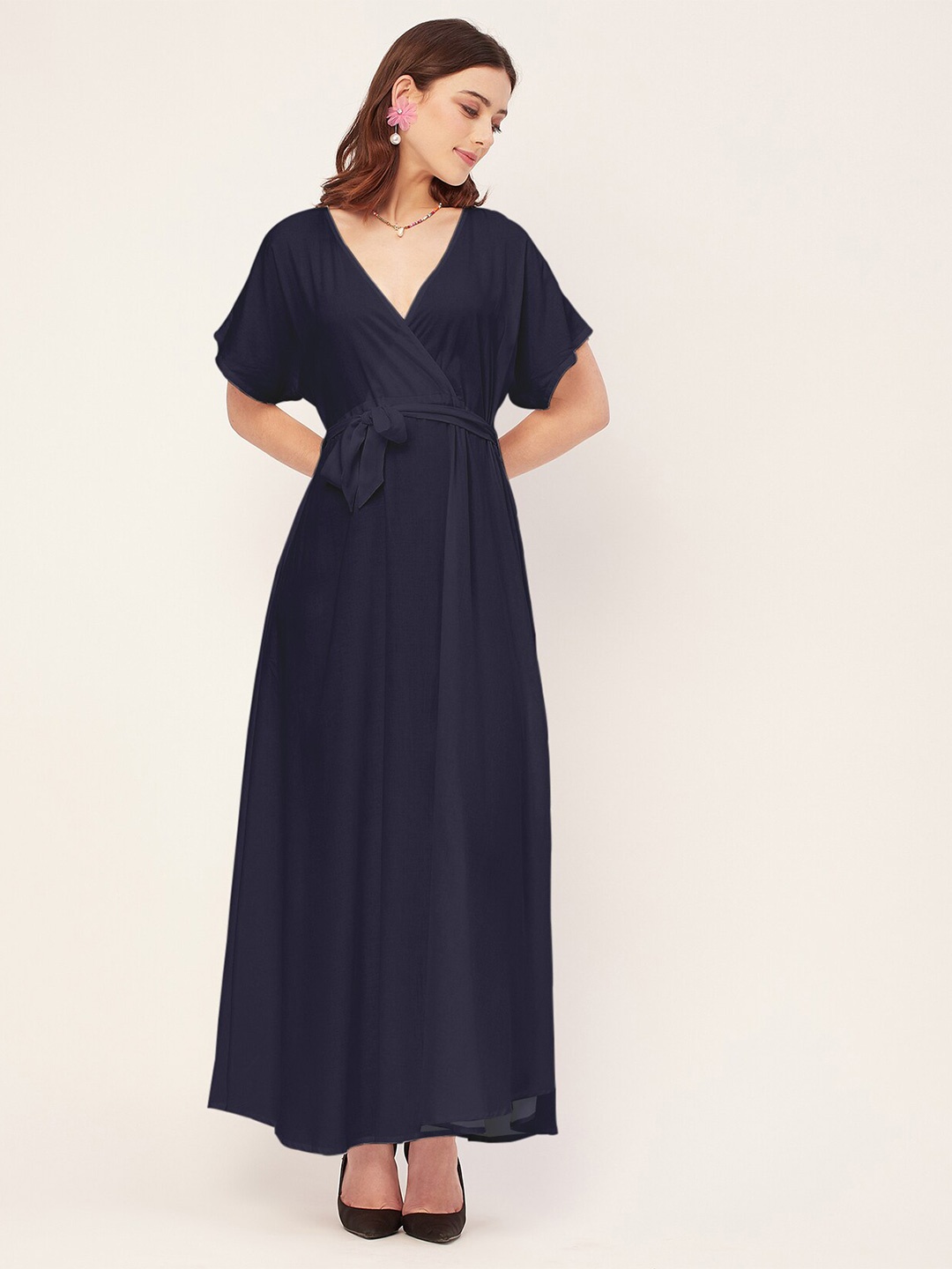 

Moomaya V Neck Fit & Flare Maxi Wrap Dress, Blue