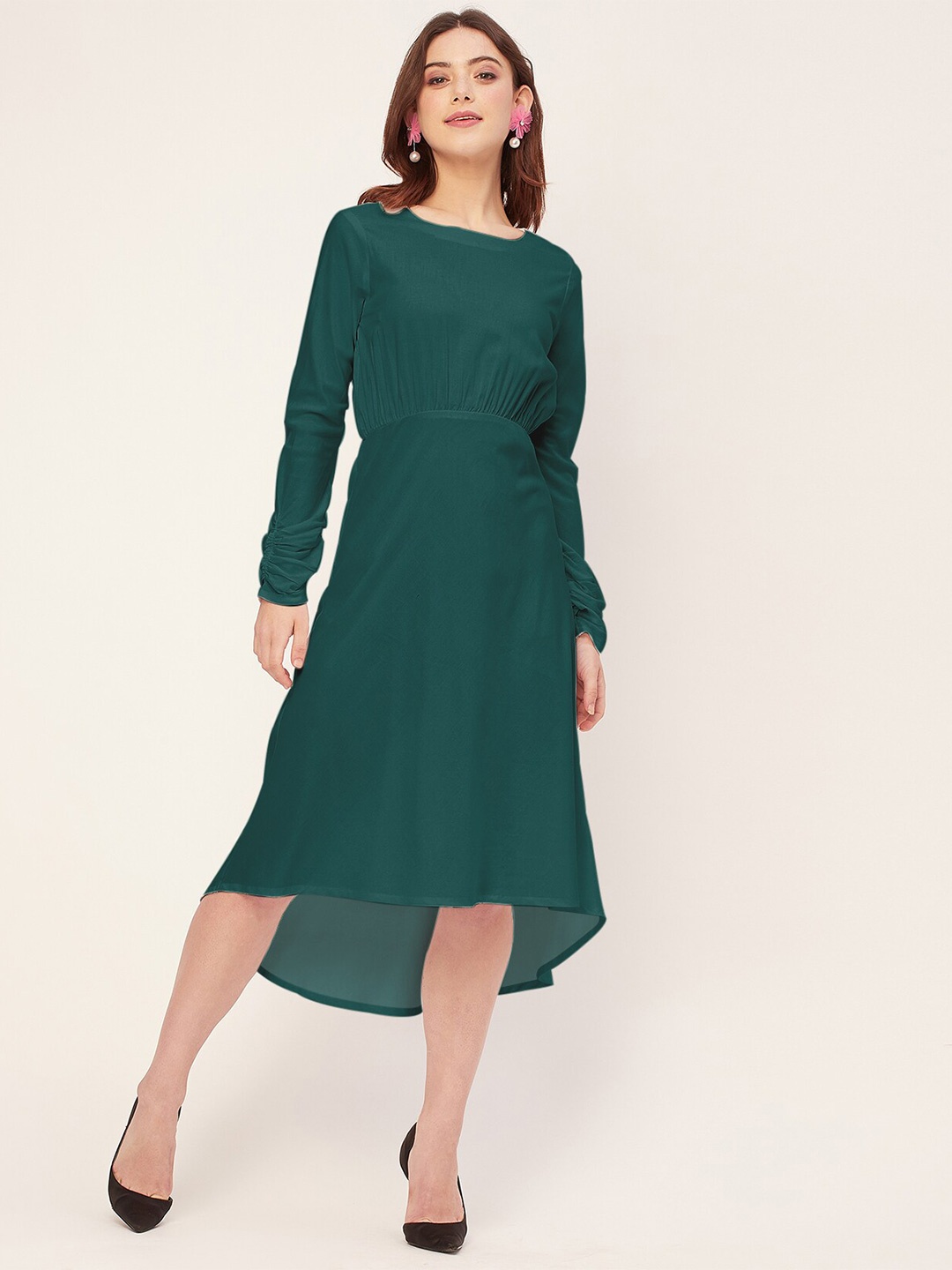 

Moomaya Boat Neck Fit & Flare Knee Length Dress, Teal