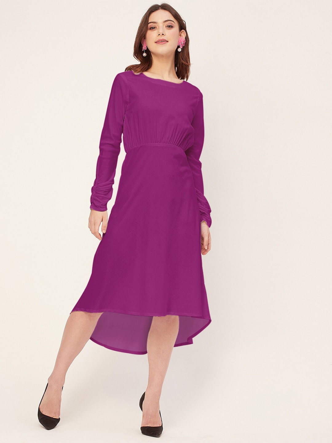 

Moomaya Boat Neck Fit & Flare Knee Length Dress, Magenta