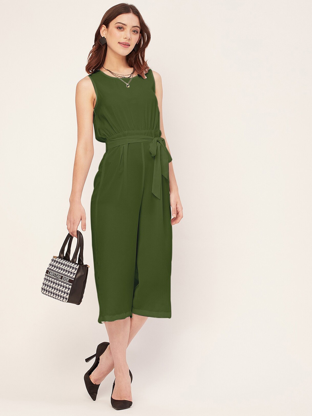 

Moomaya Waist Tie-Ups Capri Jumpsuit, Olive